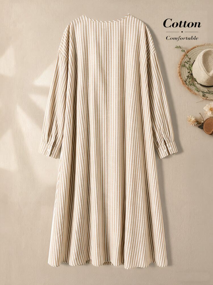 Rusticease Women's Minimalist Striped Pocket Tie Long Sleeve Dress - Multicolor - View 2