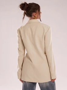 SHEIN BAE 女款復古百搭長袖西裝外套，適合商務辦公 - 卡其色 - 查看 2