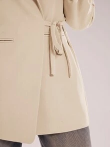 SHEIN BAE 女款復古百搭長袖西裝外套，適合商務辦公 - 卡其色 - 查看 7