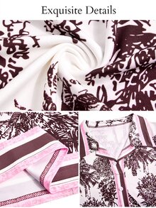 SOLERSUN Setelan 2 Potong Wanita Ukuran Plus Motif Leopard Hutan dengan Tepi Kontras, Atasan Crop Lengan Panjang Berkerah Kancing + Rok Mini Bodycon Putih - Berwarna merah muda - View 7