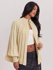 SHEIN BAE 女款基本款披肩式連袖套頭毛衣 - 卡其色 - 查看 7