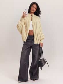SHEIN BAE 女款基本款披肩式連袖套頭毛衣 - 卡其色 - 查看 1