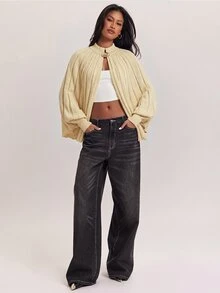 SHEIN BAE 女款基本款披肩式連袖套頭毛衣 - 卡其色 - 查看 4