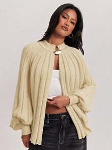SHEIN BAE 女款基本款披肩式連袖套頭毛衣 - 卡其色 - 查看 6