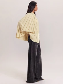 SHEIN BAE 女款基本款披肩式連袖套頭毛衣 - 卡其色 - 查看 5