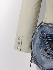 SHEIN ICON 女款大尺碼雙排扣長袖休閒拿破崙夾克 - 卡其色 - 查看 13