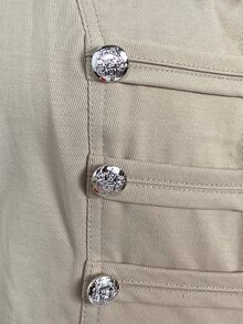 SHEIN ICON 女款大尺碼雙排扣長袖休閒拿破崙夾克 - 卡其色 - 查看 11