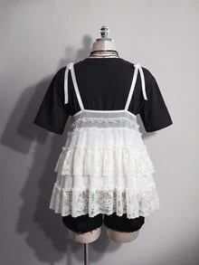 SHEIN ICON Women's Plus Size Sexy Black Lace Top - White - View 2