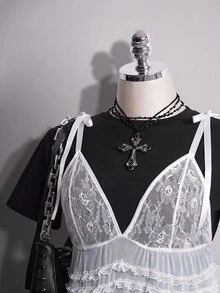 SHEIN ICON Women's Plus Size Sexy Black Lace Top - White - View 5