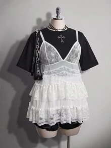 SHEIN ICON Women's Plus Size Sexy Black Lace Top - White - View 6