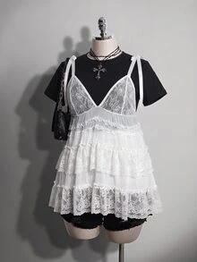 SHEIN ICON Women's Plus Size Sexy Black Lace Top - White - View 4
