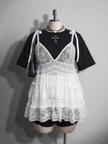 SHEIN ICON Women's Plus Size Sexy Black Lace Top - White - View 1