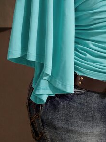 SHEIN ICON Women's Plus Size Vacation Sexy Ruched Off-Shoulder Top - Blue - View 6