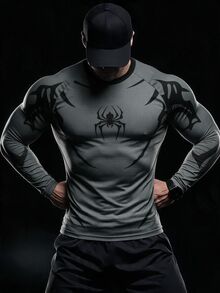 RISE LYT Men's Spider Print Raglan Long Sleeve Sports T-Shirt, Gym - Multicolor - View 1