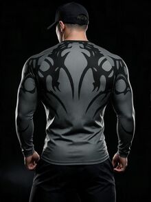 RISE LYT Men's Spider Print Raglan Long Sleeve Sports T-Shirt, Gym - Multicolor - View 2