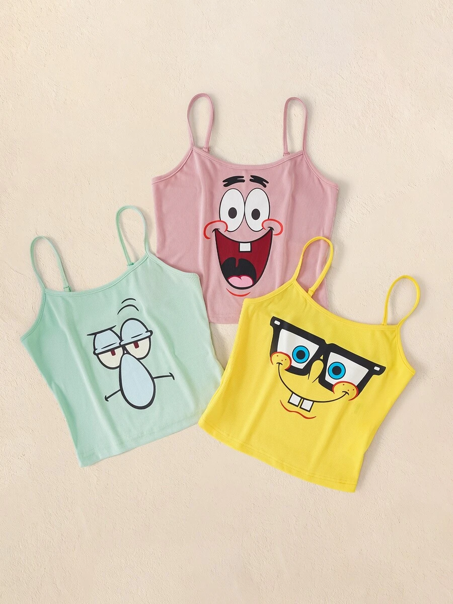 SpongeBob SquarePants | SHEIN Women's Summer Casual Cartoon Print Camisole - Multicolor - View 1