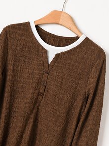 Rusticease Women's Minimalist 2 In 1 Button Long Sleeve Dress - Brown - View 5