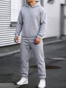 SHEIN 兒童青少年男孩字母印花保暖內裡秋冬連帽衛衣與運動長褲套裝 - 深灰色 - 查看 5