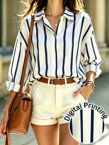 Trelyra Women's Casual Commute Striped Shirt - Blue and White - View 7