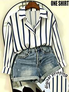 Trelyra Women's Casual Commute Striped Shirt - Blue and White - View 3