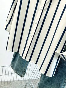Trelyra Women's Casual Commute Striped Shirt - Blue and White - View 6