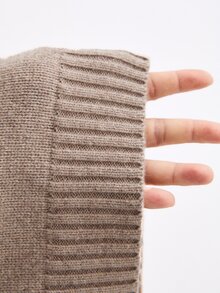 ATUI Studio Drop Shoulder Knit Sweater, Taupe Round Neck Regular Fit Pullover, 50 Wool Blend, Minimalism Casual Modern Effortless Chic Basics, Fall Winter Brunch - Khaki - View 5