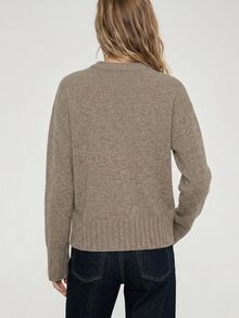 ATUI Studio Drop Shoulder Knit Sweater, Taupe Round Neck Regular Fit Pullover, 50 Wool Blend, Minimalism Casual Modern Effortless Chic Basics, Fall Winter Brunch - Khaki - View 4