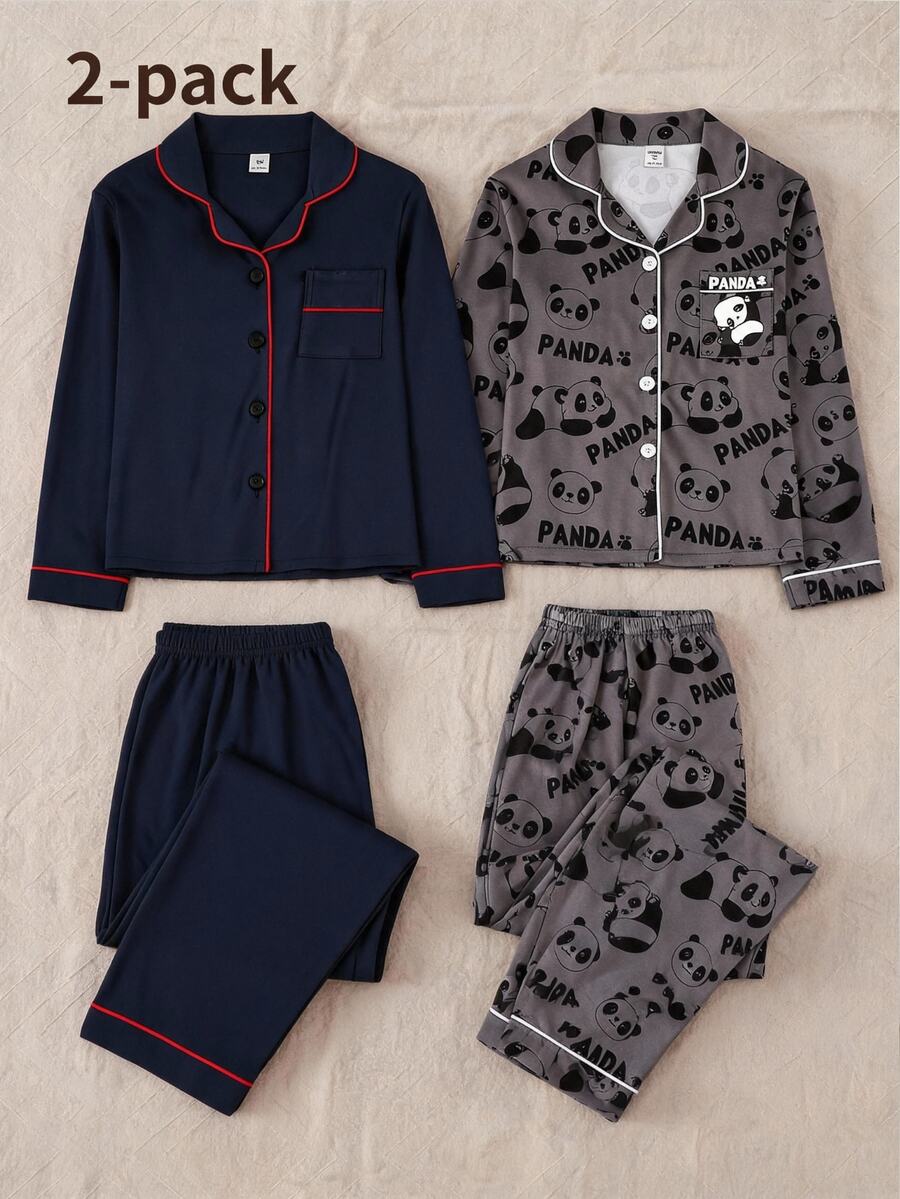 Tween Boy Contrast Piping PJ Set - Navy Blue - View 1
