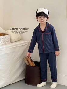 Tween Boy Contrast Piping PJ Set - Navy Blue - View 6
