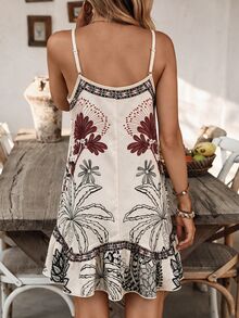 SHEIN Swim 新款女款豹紋細肩帶洋裝罩衫，海灘度假穿搭，優雅女裝，復活節洋裝，休閒洋裝，度假洋裝，鄉村風洋裝，假日洋裝，藍色洋裝，夏季海灘穿搭 - 卡其色 - 查看 2