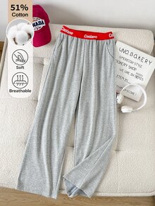 SHEIN Teen Girl High Elastic Waist Loose Wide Leg Sweatpants With Pockets, Versatile Grey Draped Athletic Long Pants For Campus - Grey - View 4
