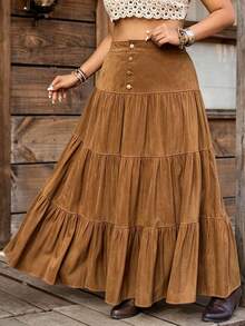 Nubod Plus Size French Casual Romantic Vacation Skirt - Brown - View 4