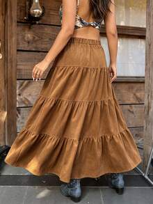 Nubod Plus Size French Casual Romantic Vacation Skirt - Brown - View 2