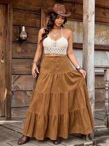 Nubod Plus Size French Casual Romantic Vacation Skirt - Brown - View 6