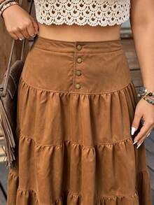 Nubod Plus Size French Casual Romantic Vacation Skirt - Brown - View 5