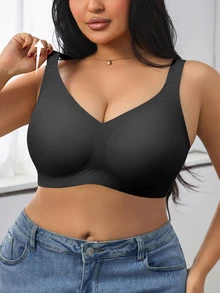 1pc Women Minimalist Comfortable Solid Color Jelly Gel Supportive Non-Removable Cup Wireless Plus Size Bra - Black - View 8