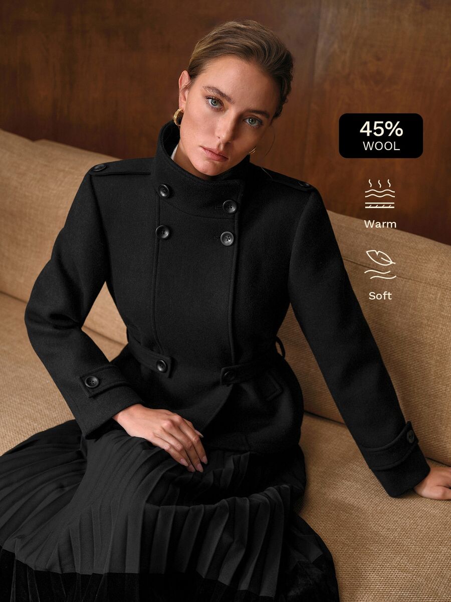 MOTF PREMIUM WOMEN'S AUTUMN/WINTER WOOL SINGLE-FACED COAT - Black - View 1