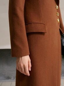 MOTF PREMIUM ELEGANT ASYMMETRIC PLACKET ASYMMETRICAL METAL BUTTON DECOR WOOL BLEND MID-LENGTH COAT, AUTUMN/WINTER - Brown - View 7