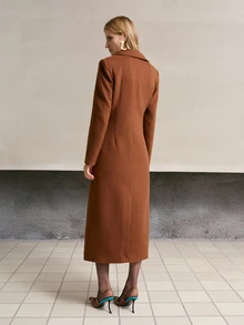 MOTF PREMIUM ELEGANT ASYMMETRIC PLACKET ASYMMETRICAL METAL BUTTON DECOR WOOL BLEND MID-LENGTH COAT, AUTUMN/WINTER - Brown - View 3