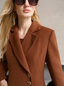 MOTF PREMIUM ELEGANT ASYMMETRIC PLACKET ASYMMETRICAL METAL BUTTON DECOR WOOL BLEND MID-LENGTH COAT, AUTUMN/WINTER - Brown - View 2