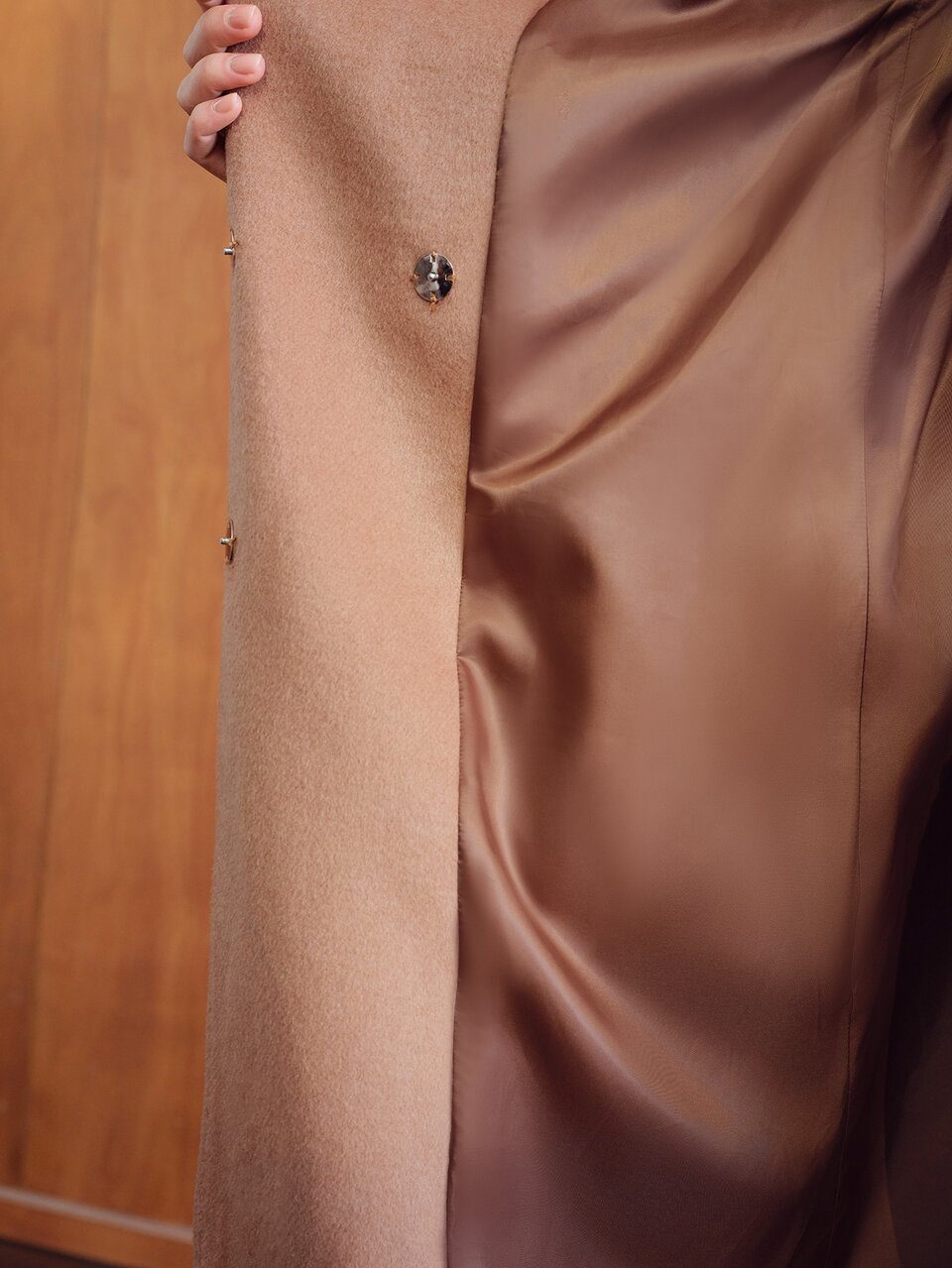 MOTF CONTRAST COLOR LONG PATCHWORK WOOL COAT