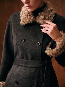 MOTF PREMIUM WOMEN'S SHORT DOUBLE-FACED WOOL OVERCOAT WITH LAMB WOOL COLLAR, AUTUMN/WINTER NEW STYLE - Dark Grey - View 7