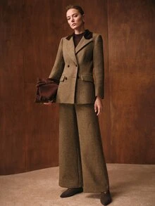 MOTF PREMIUM WOMEN'S COMMUTER CONTRAST COLLAR BLAZER - Coffee Brown - View 5