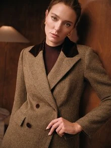MOTF PREMIUM WOMEN'S COMMUTER CONTRAST COLLAR BLAZER - Coffee Brown - View 7