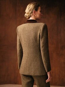 MOTF PREMIUM WOMEN'S COMMUTER CONTRAST COLLAR BLAZER - Coffee Brown - View 4