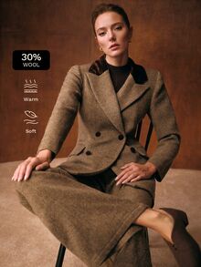 MOTF PREMIUM WOMEN'S COMMUTER CONTRAST COLLAR BLAZER - Coffee Brown - View 1