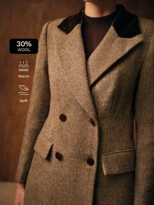 MOTF PREMIUM WOMEN'S COMMUTER CONTRAST COLLAR BLAZER - Coffee Brown - View 2