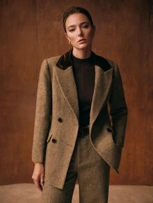 MOTF PREMIUM WOMEN'S COMMUTER CONTRAST COLLAR BLAZER - Coffee Brown - View 3