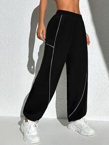 Exploreva Exploreva Color-Block Side Striped Sports Pants With Pockets For Outdoor Activities Joggers For Women - Black - View 5