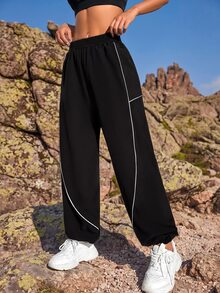 Exploreva Exploreva Color-Block Side Striped Sports Pants With Pockets For Outdoor Activities Joggers For Women - Black - View 1